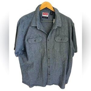 Wrangler Comfort Flex Short Sleeve Button Down Chambray Denim Blue Mens 2XL